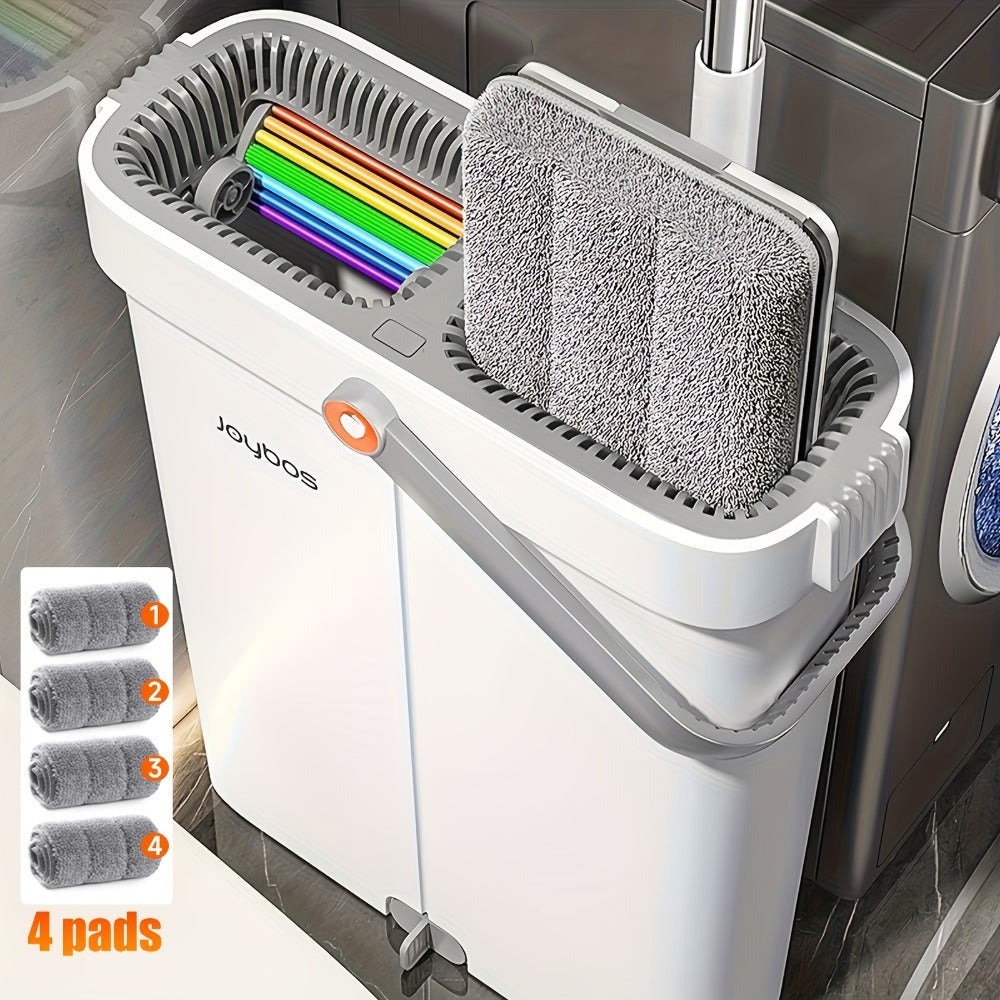 Juego de fregona y cubo de 15.74 pulgadas con escurridor, juego de fregona plana y cubo manos libres, con 2/3/4 almohadillas de microfibra reutilizables para fregona, para uso en húmedo y seco, herramientas de limpieza para suelos/paredes, fregona para qu