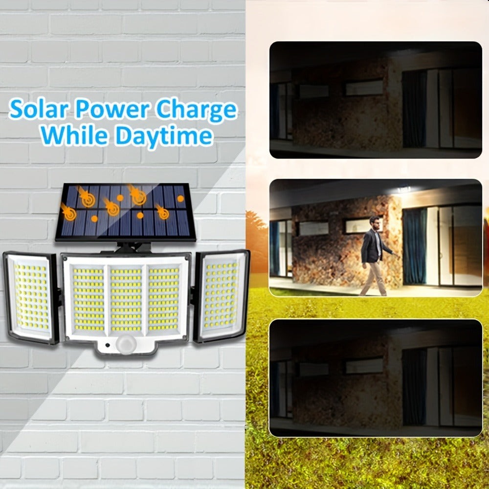 Juego de 2/4 piezas de luz solar para exterior, luz solar con sensor de movimiento de 348 LED y control remoto, luz de pared solar con 3 modos de iluminación, reflector de seguridad de gran angular de 270°, para porche, patio, jardín, garaje, pasillo, ter