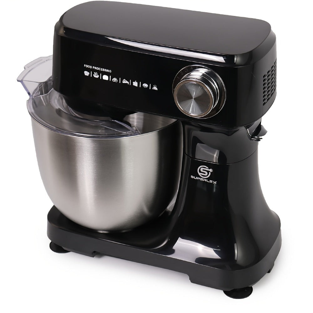 Procesador de Alimentos SUPERLEX 800 W con Bol de Acero Inoxidable de 4.5L - Amasadora Profesional con 10 Velocidades, Gancho para Masa, Batidor y Raspador - Mezcladora de Pie para Pan, Pasteles y Más