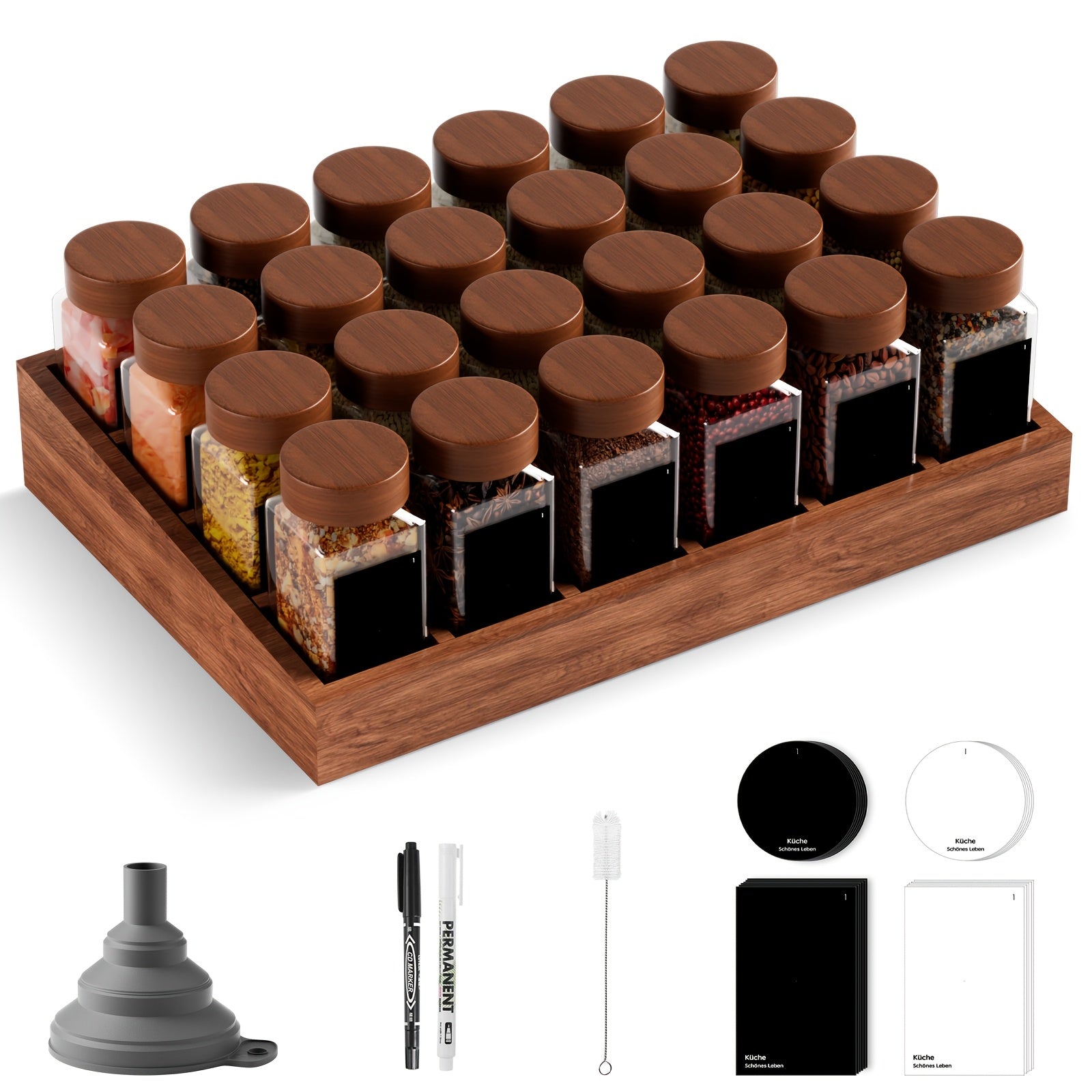 Taza 12/24/35 Frascos de Especias con Tapa de Madera y Inserto para Agitar, Frascos de Especias Cuadrados 180 Etiquetas de Especias/Juego de Frascos de Especias/Frascos de Especias/Agitadores de Especias/Contenedores de Especias/Frascos de Especias/Organi