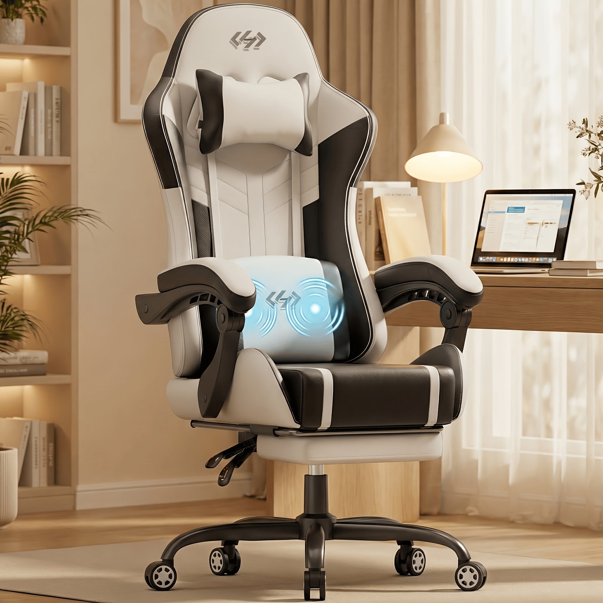 Silla de gaming, silla ergonómica para videojuegos para adultos, silla de ordenador para gamer con reposacabezas, soporte lumbar de masaje, silla de oficina giratoria