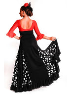 Falda flamenca de tiro alto (bajo pecho) negra con lunares rojos o blancos | Cintura elástica adaptable