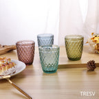 TRESV Set de 6 Vasos de Cristal 250ml | Diseño de Diamante Elegante | Aptos para Lavavajillas | Vidrio Sin Plomo para Agua y Refrescos