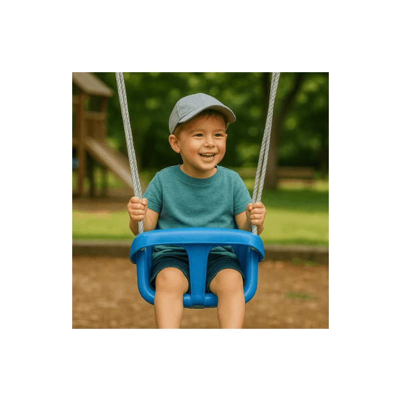 Colgacama tipo cubo para niños con cinturón de seguridad y cuerdas ajustables, asiento con respaldo alto y protección lateral, polipropileno duradero resistente a las condiciones climáticas y radiación UV, colgacama fácil de limpiar para el jardín, terraz