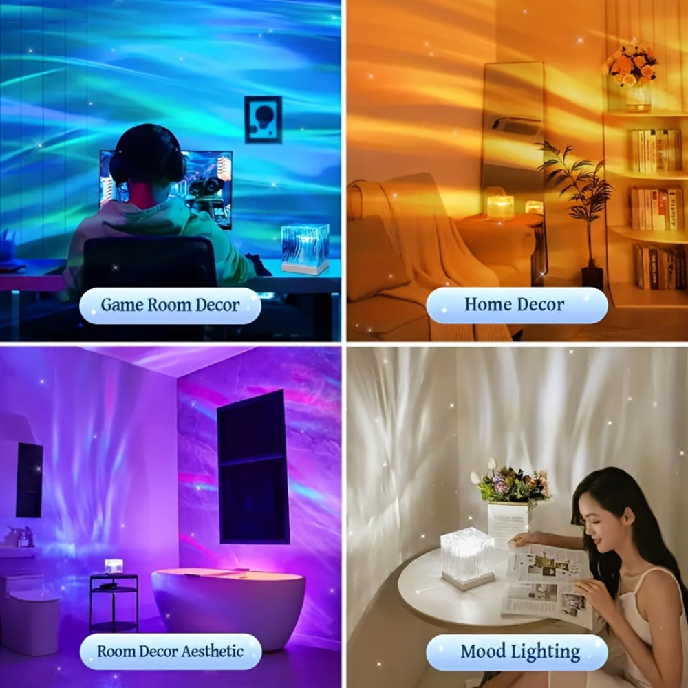 Proyector de luz ambiental | Proyector de aurora boreal LED de 16 colores, luz de noche inalámbrica multicolor, lámpara proyector, con batería