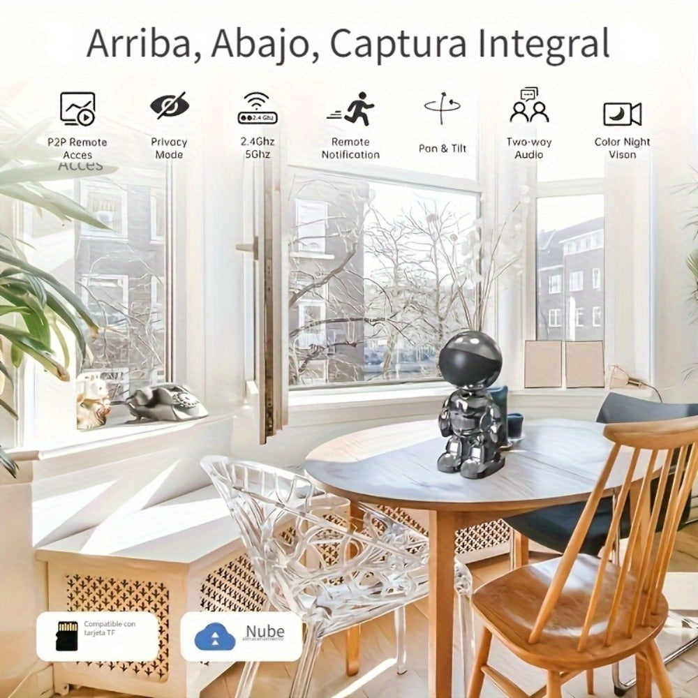 Cámara de Robot para Smartphone HD de 3MP, Cámaras Interiores con Audio y Video, Cámaras de Seguridad Inalámbricas para Interiores y Exteriores, Cámara para Mascotas para Gato Perro, Cámara de Vigilancia de 360 Grados con Visión Nocturna para Dormitorio,