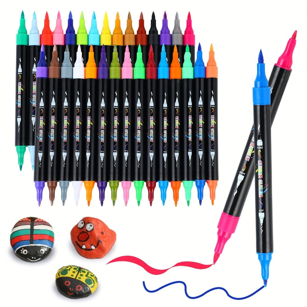 ["60/48/30 Colores Pintura Acrílica] Rotuladores de Pintura Acrílica de Doble Punta para Uso Artístico Profesional, Bolígrafos de Pintura Acrílica con Punta de Pincel y Punta Fina, Huevos, Madera, Roca, Plástico, Piedra, Vidrio, Cerámica"