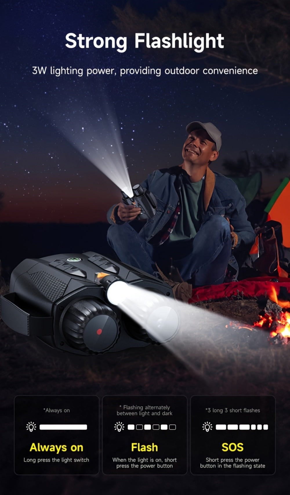 Binoculares de visión nocturna 4K HD, gafas de visión nocturna con pantalla de 3 pulgadas y linterna, adecuadas para la caza al aire libre en la oscuridad, seguridad para acampar, observación de la vida silvestre, zoom digital 10X, batería incorporada de