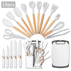 Juego de 19 Piezas de Cuchillos de Cocina con Bloque de Ventilación en Varios Colores. Incluye Cuchillo de Chef, Cuchillo de Carnicería, Cuchillo para Pan, Cuchillo Multiusos, Cuchillo para Frutas y Herramientas de Cocina. Hojas de Acero Inoxidable Premiu