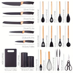 Juego de 19 piezas de cuchillos de cocina modernos y utensilios de cocina - Colección de hojas profesionales con mangos ergonómicos - Accesorios de cocina de alta calidad con soporte de almacenamiento - Herramientas de corte de espiga completa y esenciale