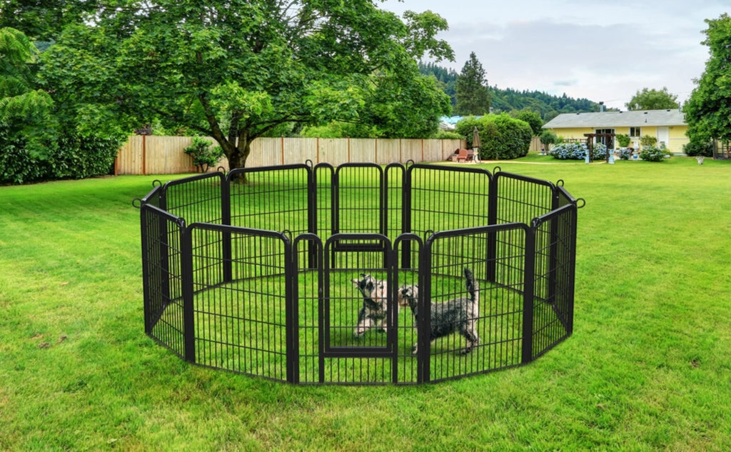 Corral para cachorros Costoffs de 65 cm de ancho x 80 cm de alto con paneles de malla, recinto plegable para perros con puerta y estacas de sujeción para uso en interiores y exteriores
