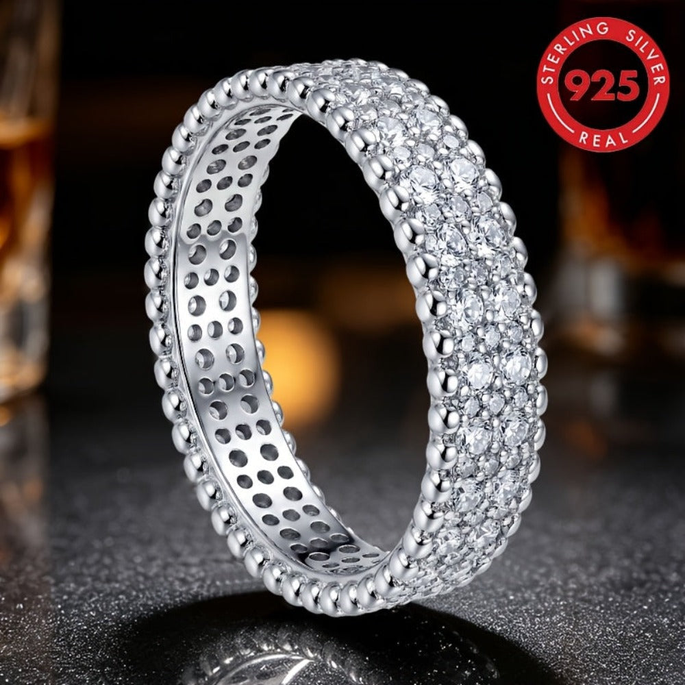 Anillo de moda exquisito para mujer PM:A25 de plata de ley 925, elegante y con estilo, con incrustaciones de circonita sintética, un anillo de joyería de alto valor para mujer, adecuado para viajes de vacaciones y uso diario, el regalo conmemorativo perfe