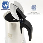 Cafetera Italiana Espresso de Acero Inoxidable para Inducción Vitro Gas Eléctrica. Cafetera de distintos tamaños 2/4/6/10 Tazas - Happy Friends