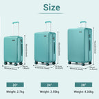 3 piezas de equipaje de cabina Kono de 20/24/28 pulgadas, equipaje de mano, pequeño, PC+ABS, carcasa dura, ligero, duradero, bolsa de viaje con ruedas dobles giratorias, cerradura de seguridad TSA