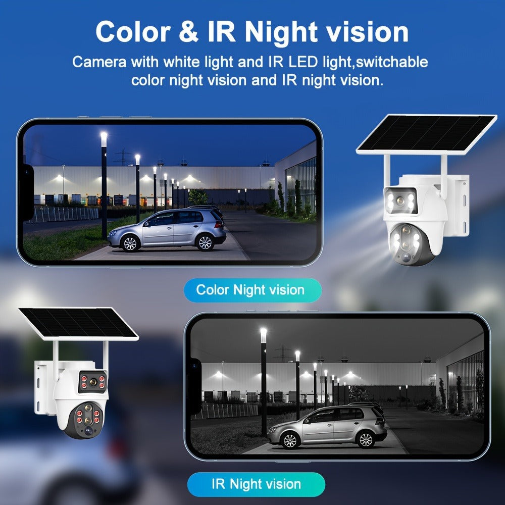 Cámara de Seguridad Exterior con Energía Solar, Tarjeta SIM y 4G LTE - Lente Dual HD 8MP, Zoom 10x, Detección de Movimiento/Humanos, Comunicación Bidireccional, Visión Nocturna a Color, para Vigilancia en el Hogar (No)