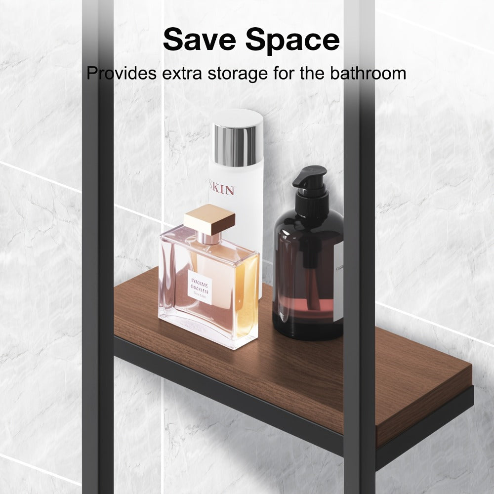 Estante de baño que ahorra espacio - Combo multifuncional de acero/madera, toallero de pared con soporte para artículos esenciales | Almacenamiento compacto para baños pequeños, apartamentos, residencias estudiantiles, toalleros