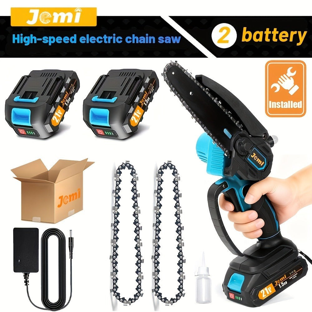 Jemi Tool Mini Motosierra 15.24cm con Batería 1/2 X 21V, Potente Motosierra Eléctrica Pequeña Portátil de Mano con Lubricador Automático, Ligera, 1.0 KG, de Mano, Fácil para Podar, Cortar, Recortar