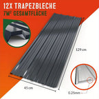 24 Láminas de Perfil Metálico Corrugado, 129 cm x 45 cm = 14 m² de Cubierta para Cobertizo de Herramientas - Paneles de Techo de Acero Galvanizado, Temporales y Desmontables