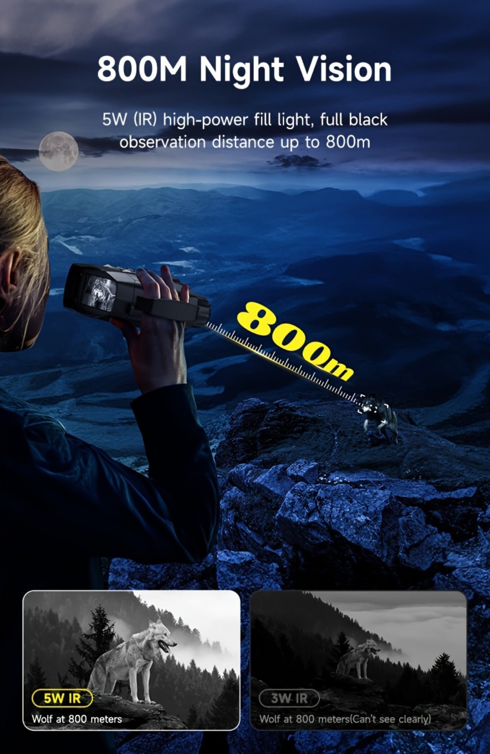 Binoculares de visión nocturna 4K HD, gafas de visión nocturna con pantalla de 3 pulgadas y linterna, adecuadas para la caza al aire libre en la oscuridad, seguridad para acampar, observación de la vida silvestre, zoom digital 10X, batería incorporada de