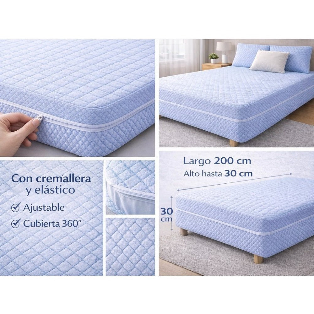 Funda de colchón con cremallera L180° y elástico – Funda completa para colchones de largo200×alto30 cm, tejido suave, no pierde color, disponible en varios tamaños (90/105/135/150 cm)