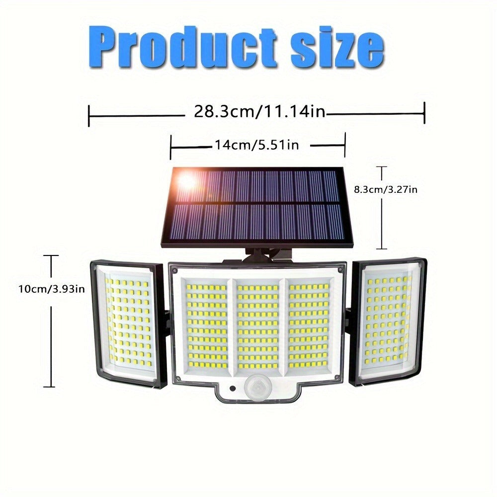 Juego de 2/4 piezas de luz solar para exterior, luz solar con sensor de movimiento de 348 LED y control remoto, luz de pared solar con 3 modos de iluminación, reflector de seguridad de gran angular de 270°, para porche, patio, jardín, garaje, pasillo, ter