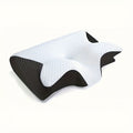 Almohada Ergonómica para Cuello para Personas que Duermen de Lado, Boca Arriba y Boca Abajo - Diseño Contorneado, Soporte Suave pero Firme, Negro con Relajación de Hombros Texturizada Blanca, Construcción Sólida, Soporte Cómodo para el Cuello | Reposacabe