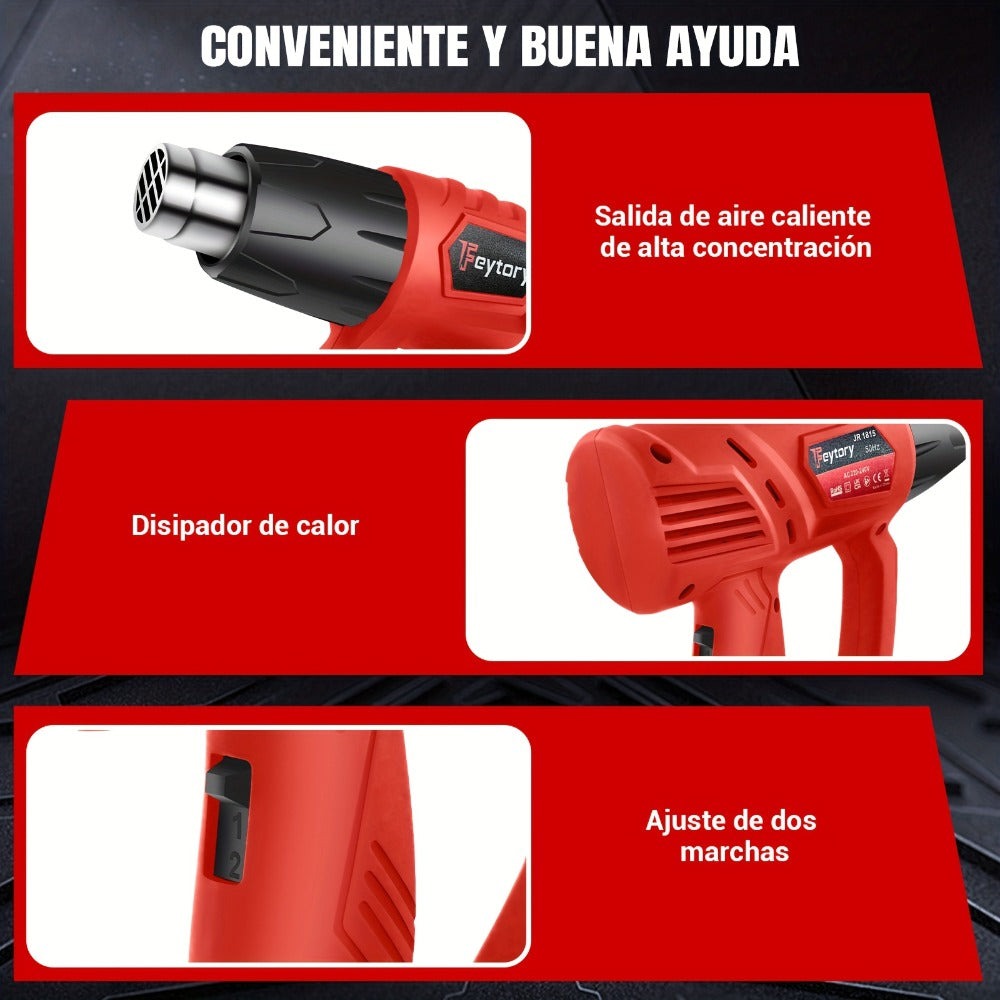 Pistola de Calor - 2000W Despintor de Alta Resistencia, Pistola de Aire Caliente con 2 Ajustes de Temperatura 300 y 600 Grados, Protección contra Sobrecarga, Calentamiento Rápido en 1.5s, 4 Boquillas - Pistola de Calor para Despintar, Encoger PVC, Manuali