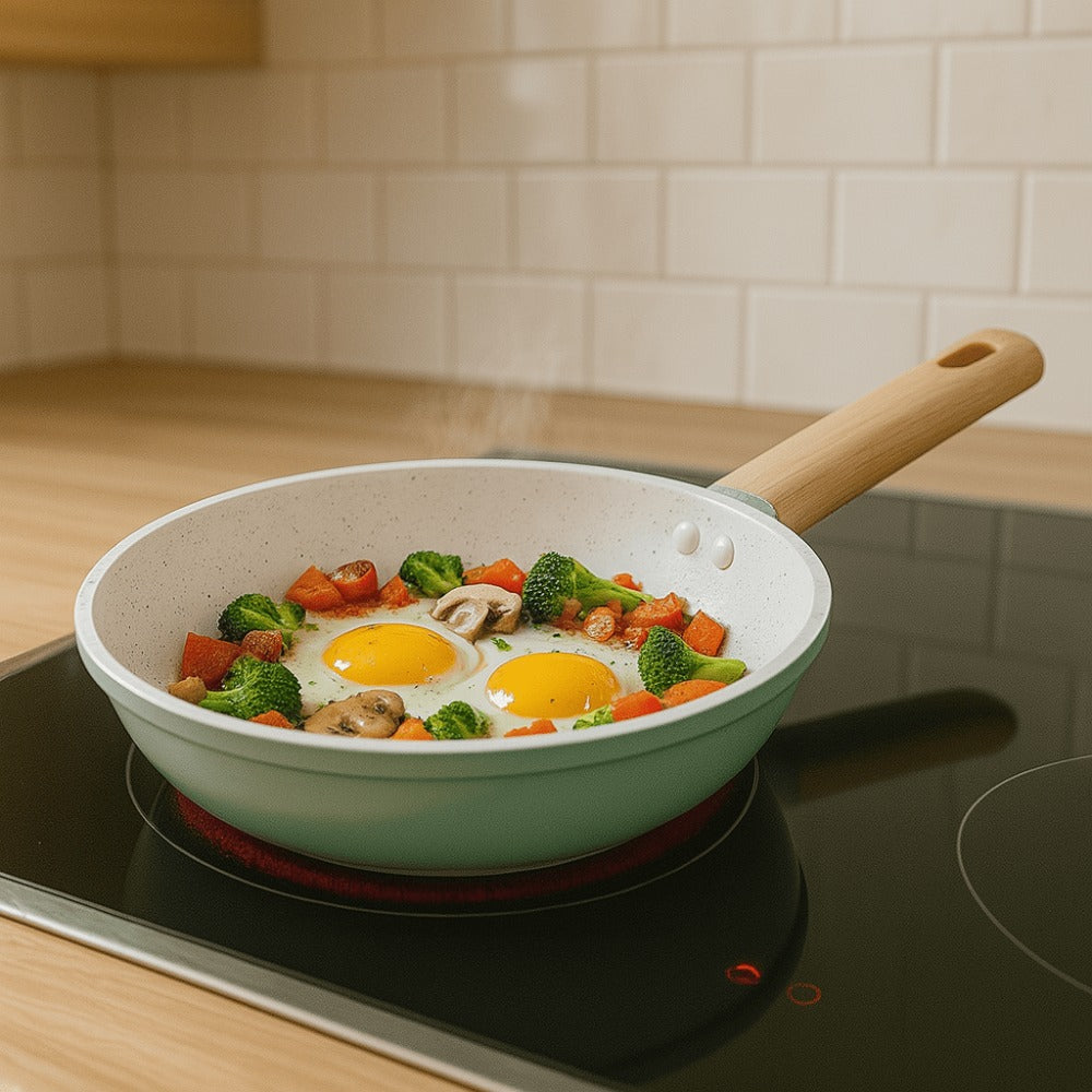 Juego de Sartenes Cocina 20+24+28 Revestimiento Antiadherente para Inducción | Recubrimiento Cerámico | Mango Soft-Touch | Set de Sartenes | Libre de PFOA y PFAS
