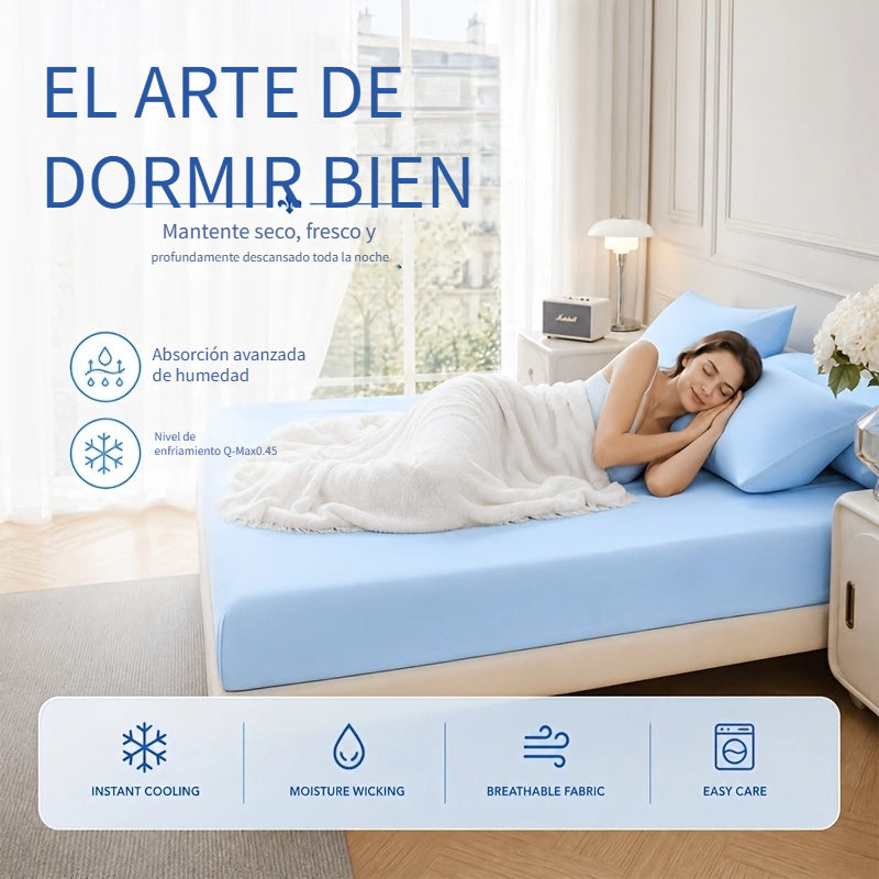 Sábana bajera ajustada fresca de verano - Suave con la piel y transpirable, que absorbe la humedad, protector de colchón acolchado antideslizante con elástico de 360°, resistente a las arrugas, a la decoloración y al encogimiento, lavable a máquina (funda