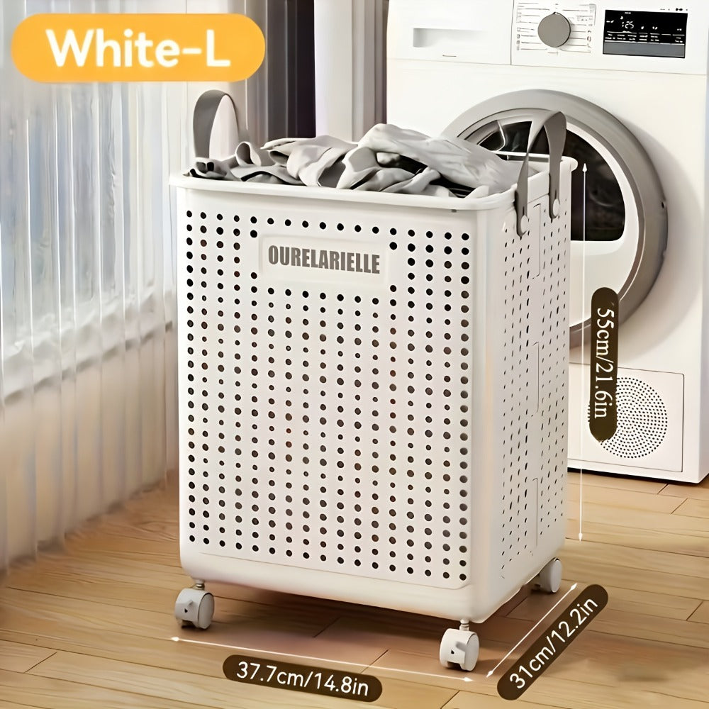 Cesta de Ropa Grande Plegable con Ruedas, Cuero Sintético Color Sólido, Versátil y Portátil para Almacenamiento en Baño y Balcón, 15.8/205GaA, Varios Tamaños Disponibles, Bolsa de Ropa para Lavandería, Cestas de Ropa