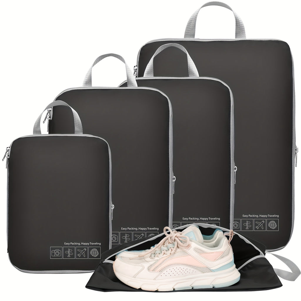 Juego de 5 bolsas de almacenamiento de viaje para protección de ropa - 2 pequeñas, 1 mediana y 2 grandes.