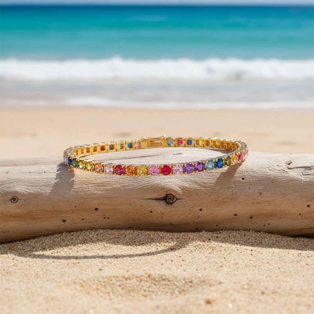Pulsera de mujer lujosa y elegante de plata de ley 925 con piedras de morganita de colores. Un regalo perfecto para uso diario, Día de San Valentín, aniversario, cumpleaños y Navidad, presentada en una hermosa caja de regalo.