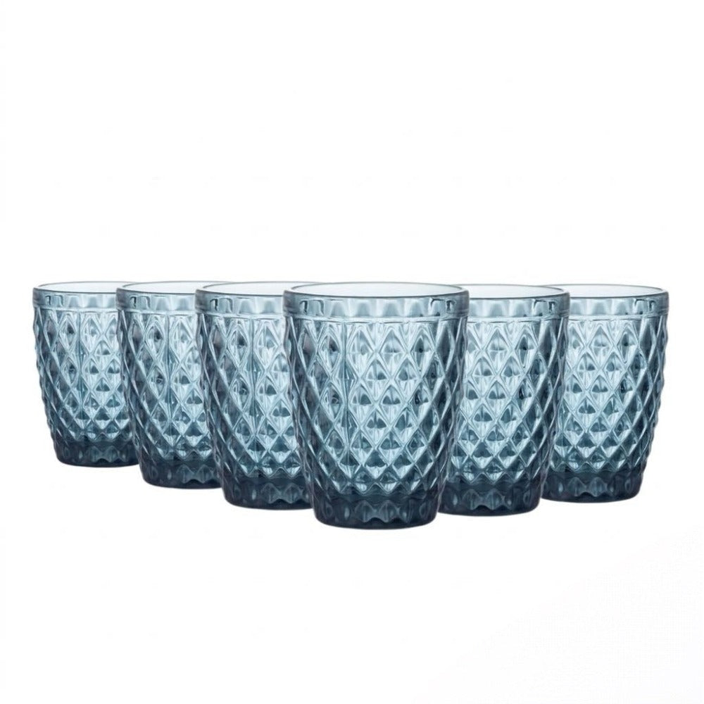TRESV Set de 6 Vasos de Cristal 250ml | Diseño de Diamante Elegante | Aptos para Lavavajillas | Vidrio Sin Plomo para Agua y Refrescos