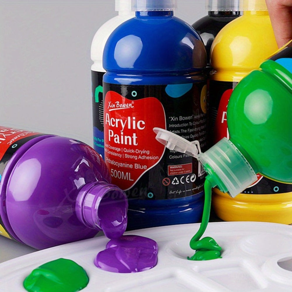 Pintura acrílica prémium de 14 colores en botellas de 500 ml, consistencia espesa y cobertura opaca para trabajo de estudio, bocetos al aire libre, pintura sobre lienzo, murales de pared y manualidades (artistas, estudiantes, aficionados)