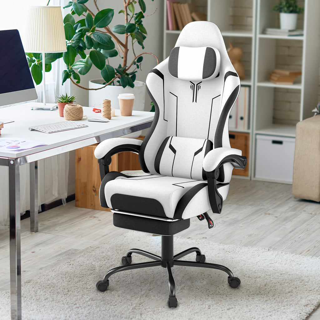 Silla Gaming Ergonómica con Soporte Lumbar Ajustable, Reposacabezas, Reposabrazos y Reposapiés, Ideal para Oficina y Gaming en PC, con Inclinación de 135° y Capacidad de Peso de 150 Kg