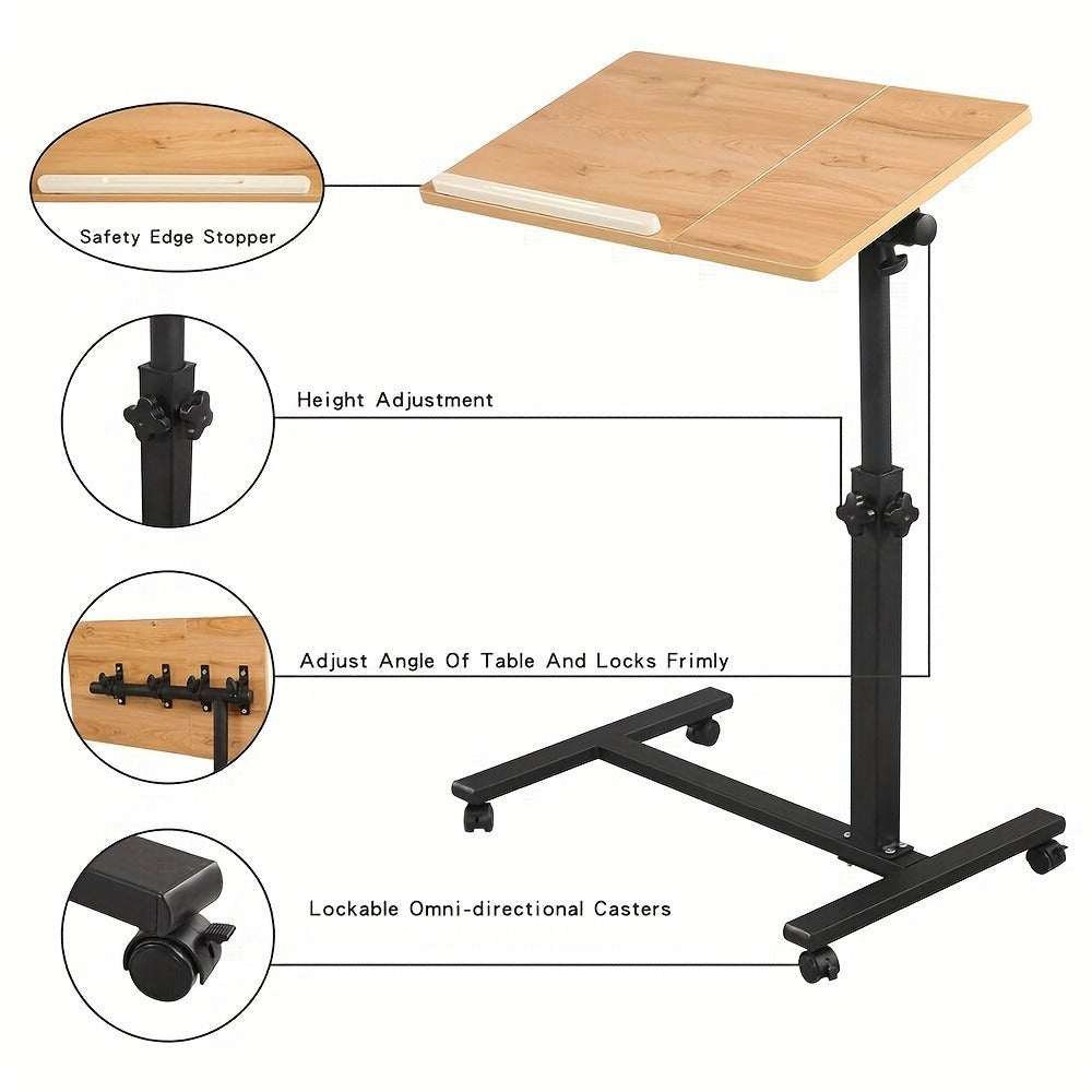 Escritorio Ajustable para Laptop, 60 X 34.5 X 58-90 Cm, Mesa Plegable para Cama, Mesa de Sofá con Ruedas, Soporte Elevable para Laptop Giratorio 360 Grados, Escritorio de Madera para Sofá y Laptop