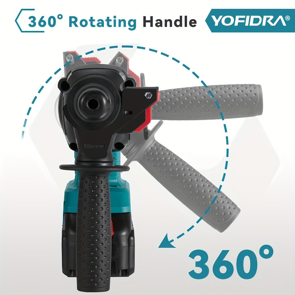 Taladro percutor | Taladro martillo eléctrico YOFIDRA, taladro giratorio de 180°, caja de cambios de 4 velocidades, portabrocas metálico de 26