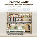 Organizador de gabinete extraíble ajustable de 2 piezas/1 pieza, 3 rieles deslizantes, cajones extraíbles, fácil instalación, ancho ajustable, apto para fregaderos, gabinetes, despensa, baño, ideal para almacenamiento de cocina, organización de cocina