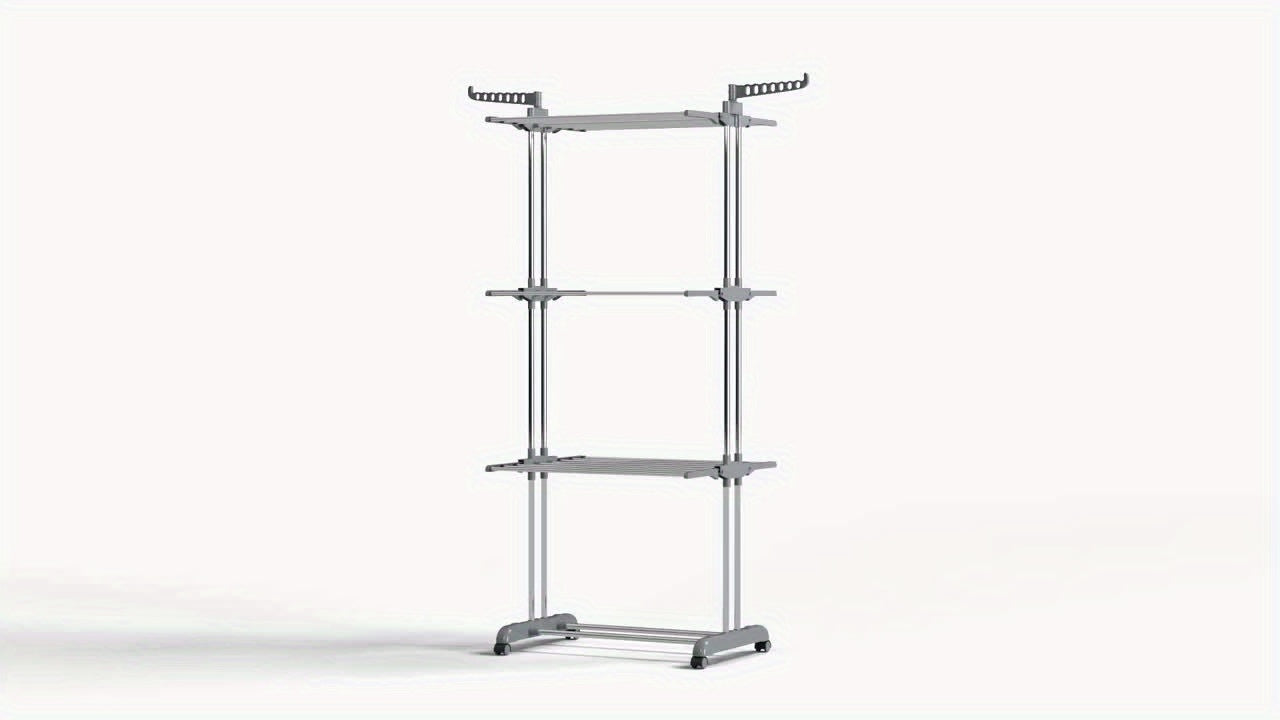 Torre secadora de ropa plegable, torre de metal resistente para lavandería con ruedas, 3 niveles de metal con 6 alas plegables y 2 paneles giratorios, diseño que ahorra espacio, construcción robusta, apta para uso en exteriores e interiores, tendederos