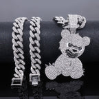 1pc Colgante de Oso Teddy Dominante y Fresco, Acompañado de Collar Cubano de Zirconia Cúbica Sintética de 50cm, Uso Diario Urbano, Joyería Hip-hop, Accesorios para Fiestas, Adecuado para Hombres y Mujeres en Uso Diario y como Regalo