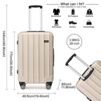 3 piezas de conjunto de maleta de cabina Beige ABS carcasa dura Carry On Trolley Case equipaje de mano ligero con 4 ruedas y cerradura de combinación