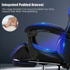Silla de oficina ergonómica diseñada para gaming, con reposapiés, respaldo alto, giro ajustable y soporte lumbar, hecha de cuero PU en estilo racing para entusiastas de los E-Sports