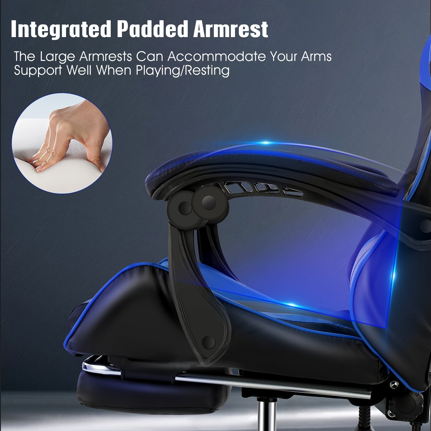 Silla de oficina ergonómica diseñada para gaming, con reposapiés, respaldo alto, giro ajustable y soporte lumbar, hecha de cuero PU en estilo racing para entusiastas de los E-Sports