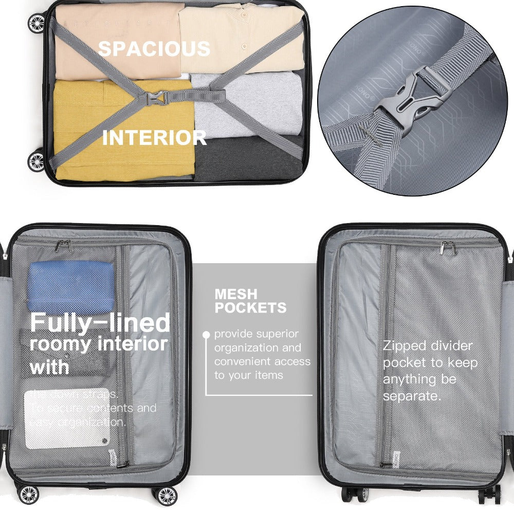 Juego de 3 maletas KONO de 20, 24 y 28 pulgadas, color gris, con carcasa rígida ABS, trolley ligero con 4 ruedas y candado de combinación. Ideal como regalo para la vuelta al cole o las vacaciones.