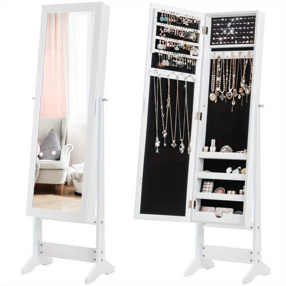 Caja de Almacenamiento de Joyas con Soporte, Perfecta para Organizar y Regalar Durante Navidad, con un Espejo de Baño, Gabinetes para Joyas