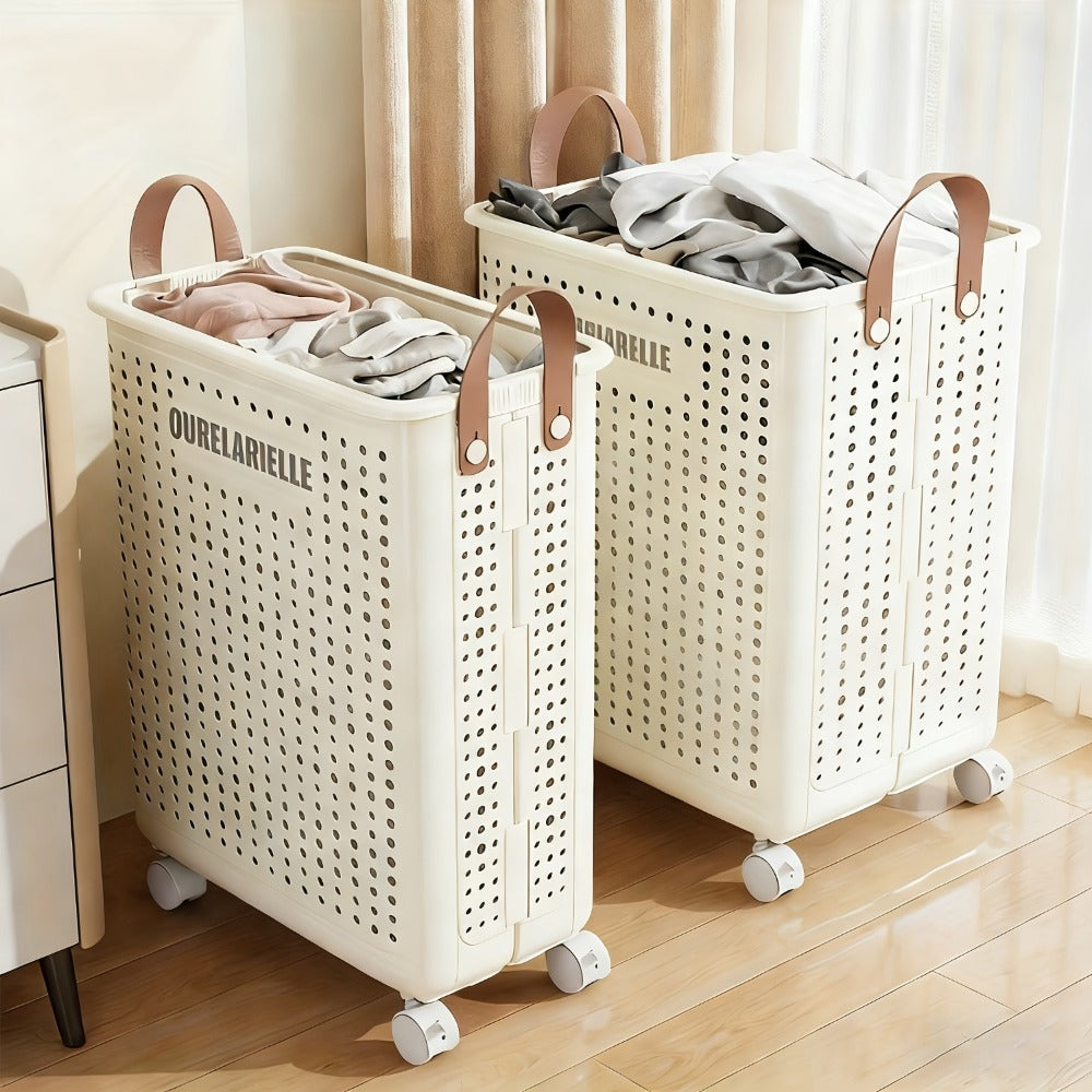 Cesta de Ropa Grande Plegable con Ruedas, Cuero Sintético Color Sólido, Versátil y Portátil para Almacenamiento en Baño y Balcón, 15.8/205GaA, Varios Tamaños Disponibles, Bolsa de Ropa para Lavandería, Cestas de Ropa