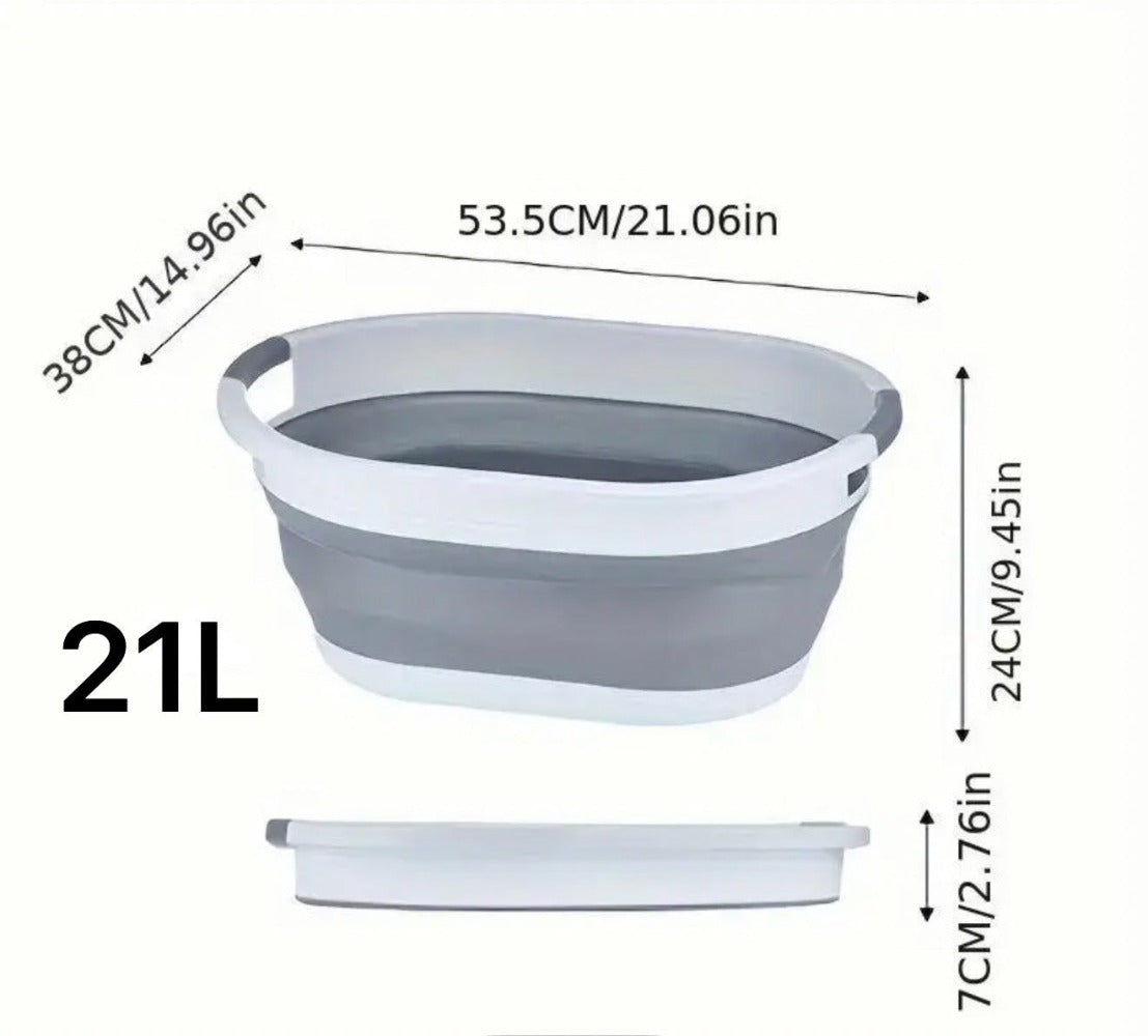 Cubo para la colada retráctil blanco y gris 21 l. Ideal para ropa sucia, Dobla, Juega, Lleva contigo.