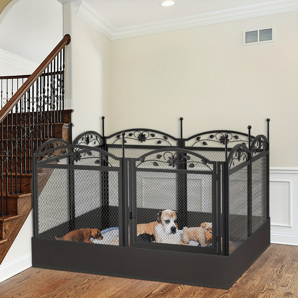 Parque de juegos resistente para perros de 8 paneles: Valla de metal para cachorros y perros, apta para uso en interiores y exteriores, recinto de ejercicio plegable para mascotas con almohadilla, ideal para partos y entrenamiento, incluye puerta, adecuad