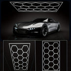 Luz de Garaje Hexagonal - Diseño Semi-Empotrado de 14 Agujeros, Marco Rectangular con Estructura de Panal LED, 6500K para Taller, Gimnasio, Peluquería, Oficina y Iluminación de Juegos