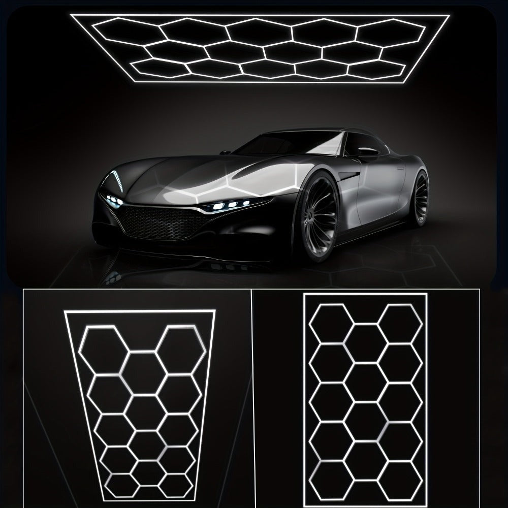 Luz de Garaje Hexagonal - Diseño Semi-Empotrado de 14 Agujeros, Marco Rectangular con Estructura de Panal LED, 6500K para Taller, Gimnasio, Peluquería, Oficina y Iluminación de Juegos